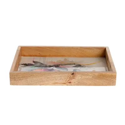 Tava decorativa din lemn cu model floral 35 cm