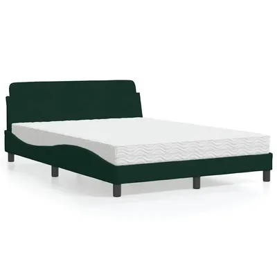 vidaXL Pat cu saltea, Dover, verde închis, 140x200 cm, catifea