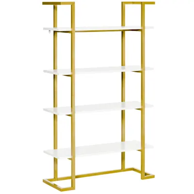 HOMCOM Raft din lemn si otel cu 4 niveluri de depozitare, elegant, auriu, cu un design multifunctional robust | AOSOM RO