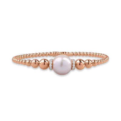 Bratara din aur roz cu perla de cultura de 14.5ct si diamante de 0.25ct