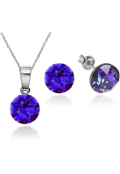 Set Argint 925 placat cu rodiu cu cristale Swarovski® Xirius Heliotrope 8mm Surub + Lant