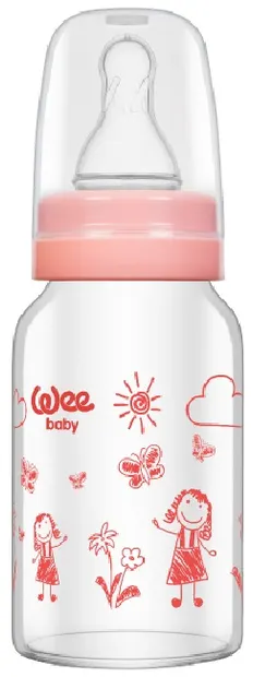 Biberon din sticla termorezistenta Wee Baby Classic, 120 ml, roz