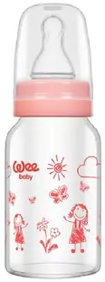 Biberon din sticla termorezistenta Wee Baby Classic, 120 ml, roz
