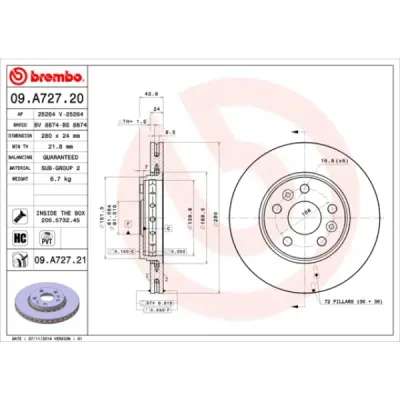 Disc frana BREMBO 09.A727.21