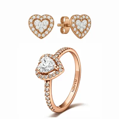 Set bijuterii Inel si Cercei White Heart Rose cu Argint