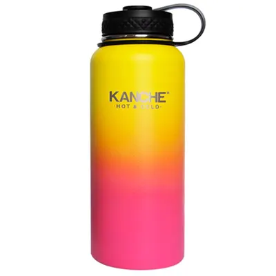 Termos Kanche - Fa, sport cu mine, galben si roz, 960 ml.