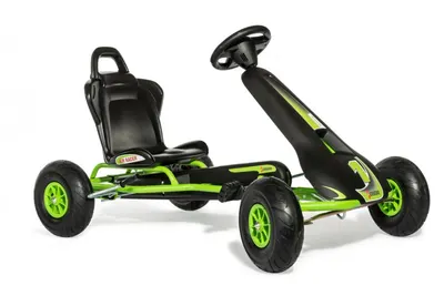 Kart AR8G Air Racer, verde, scaun ajustabil, functie free-wheel, roti pneumatice cu rulmenti, frana de mana, volan cu sunete, 111 X 72 X h66 cm