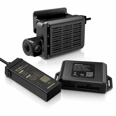 Set camera auto tripla cu GPS tracker si data box Jimi IoT JC371+VL103D+KD032, multi-channel, 2MP, 4G LTE, DMS, ADAS, recunoastere faciala, slot card, GPS, WiFi, microfon si difuzor, monitorizare sofer