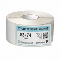 Rola etichete autoadezive semilucioase 53x74 mm, adeziv permanent, 3000 etichete rola