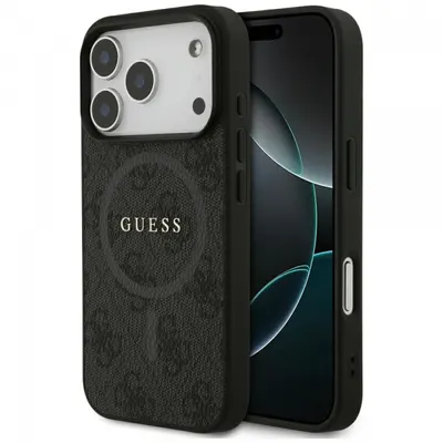 Husa MagSafe pentru Apple iPhone 17 Pro, Guess, 4G Ring Classic Logo, Neagra