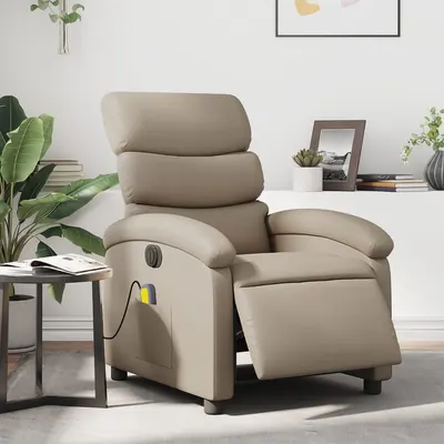 vidaXL Fotoliu electric masaj rabatabil, cappuccino, piele ecologică