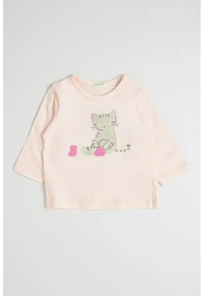 Bluza de bumbac cu detalii in relief - Gri/Piersica