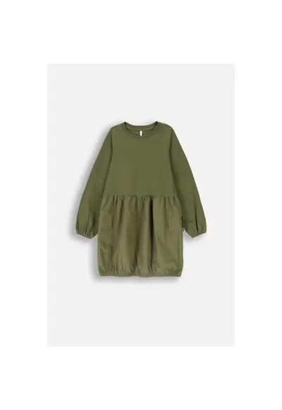 Rochie verde militar cu maneca lunga si buzunare cargo - Verde