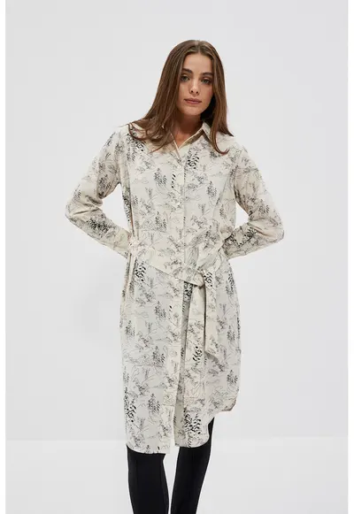 Rochie cu Imprimat si Curea - Bej