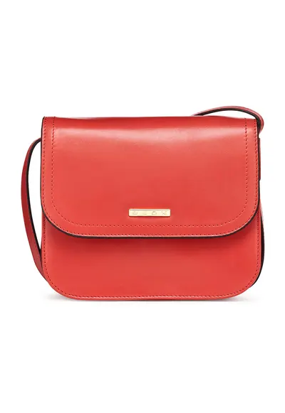 Geanta crossbody de piele cu inchidere cu clapa - Rosu vermillion