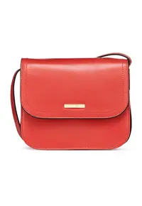 Geanta crossbody de piele cu inchidere cu clapa - Rosu vermillion