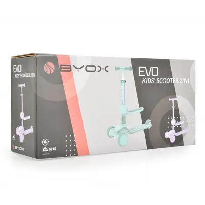 Trotineta 2in1 pentru copii Byox Evo Pink de la 18 luni, cu scaunel pliabil, roti ABEC-5 din PU cu lumini LED, Ghidon cu inaltime reglabila 63-75 cm si frana spate