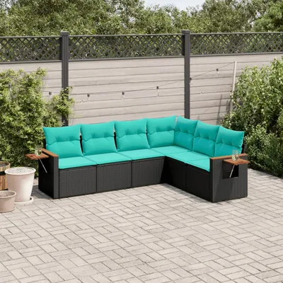 Gossi set canapele de gradina cu perne, 6 piese, negru, poliratan