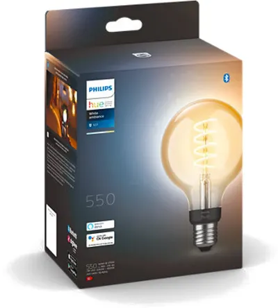 Bec inteligent Philips - Hue, 7W, E27, G93, cu variator de intensitate
