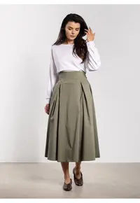 Fusta midi - talie inalta - legatura la spate - verde - nylon
