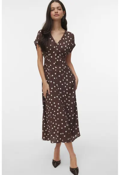 Rochie-camasa cu buline - Alb/Maro inchis