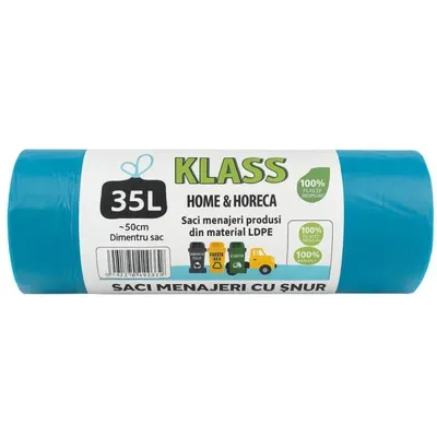 Saci Menajeri Klass, 35 l, Turcoaz cu Snur, 15 Bucati