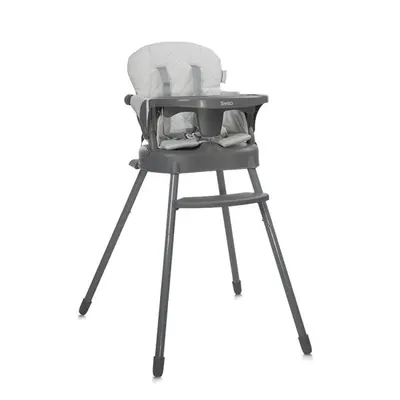 Scaun de masa pentru copii Lorelli Siesta Grey Leather 3 in 1 cu suport pentru picioare, tavita detasabila si centuri de siguranta
