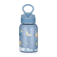 Sticla termos lichide, Petite&Mars, Whale Song, Din otel inoxidabil, Cu mentinere de temperatura calda pana la 12 h, Rece pana la 24 h, 350 ml, Fara BPA, Cu maner de transport, 12 luni+, Alb/Albastru