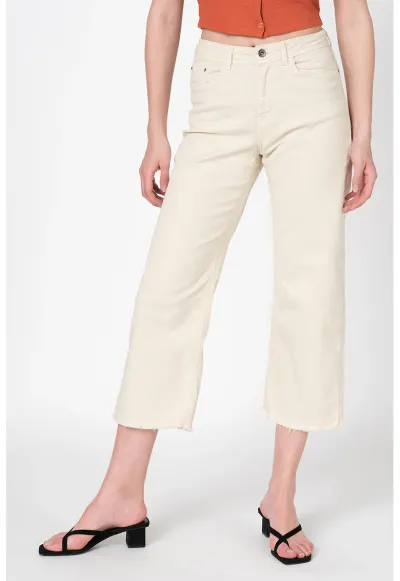 Blugi crop cu croiala dreapta Tonya - Crem