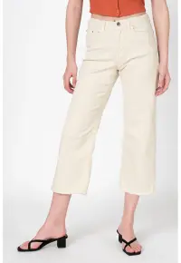 Blugi crop cu croiala dreapta Tonya - Crem