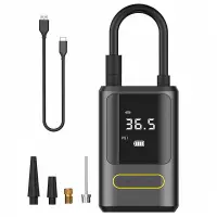 Pompa aer auto electrica, afisaj digital LCD, Lanterna LED, Portabila, Reincarcare USB C, baterie 4000 mAh, Manometru digital, 120 W, sundiguer, Negru