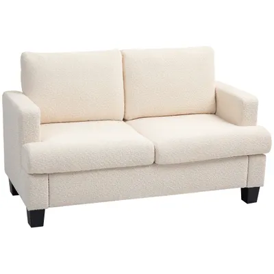 HOMCOM Canapé 2 locuri 120 cm cu perne de spătar detașabile, catifea pentru sufragerie, dormitor, birou, bej | Aosom Romania