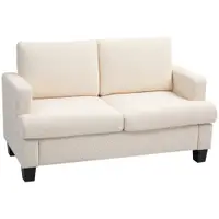 HOMCOM Canapé 2 locuri 120 cm cu perne de spătar detașabile, catifea pentru sufragerie, dormitor, birou, bej | Aosom Romania