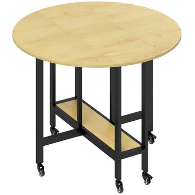 HOMCOM Masă de dining pliabilă pe roți, masă de bucătărie pentru 4 persoane cu poliță integrată, 100 x 100 x 75 cm, stejar | Aosom Romania
