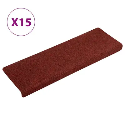 vidaXL Covorașe pentru scări autoadezive, 15 buc., 65x21x4 cm, margini dreptunghiulare, roșu bordeaux