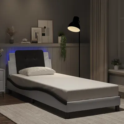 vidaXL Cadru de pat cu LED fără saltea Zadar alb/negru 90x200 cm