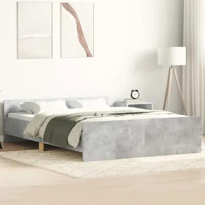 vidaXL Cadru de pat cu tăblie la cap/picioare, gri beton, 135x190 cm
