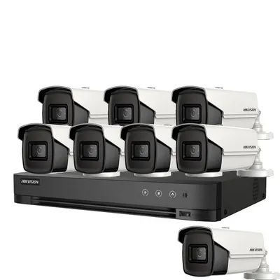 Sistem supraveghere exterior basic HikVision, 8 camere, 5 MP, IR 60 m, 2.8 mm