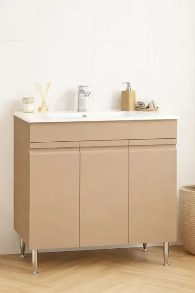 Set Baza front MDF si Lavoar seria 086, montat, 80 cm, cappuccino