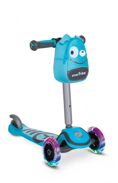 Trotineta cu scaun SmarTrike T1 albastru cu luminite si gentuta