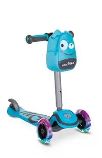 Trotineta cu scaun SmarTrike T1 albastru cu luminite si gentuta
