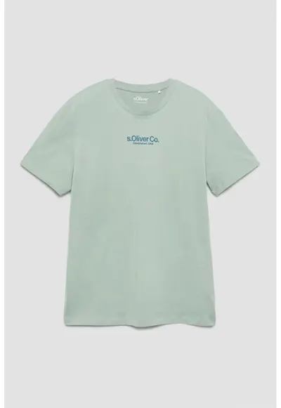Tricou de bumbac cu imprimeu logo - Verde sparanghel