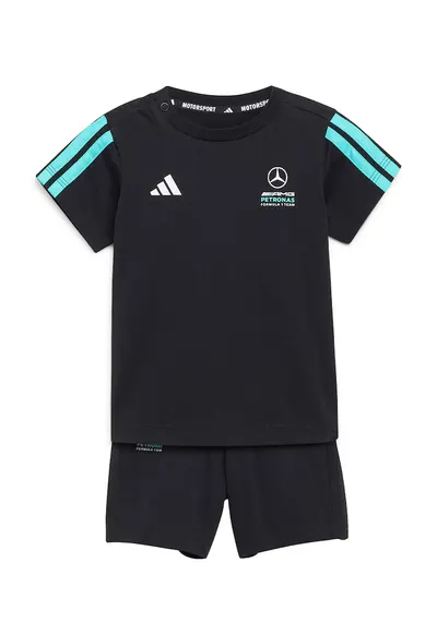 Set de tricou si pantaloni scurti Mercedes-AMG PETRONAS Formula 1 Team - Alb/Negru/Turcoaz