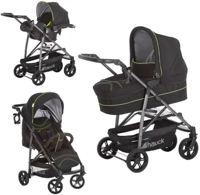 Carucior pentru copii 3 in 1 Hauck - Rapid 4 S Plus Trioset Deluxe, Caviar/Neon Yellow