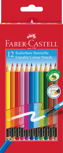 Set creioane colorate Faber-Castell - 12 bucati, se pot sterge