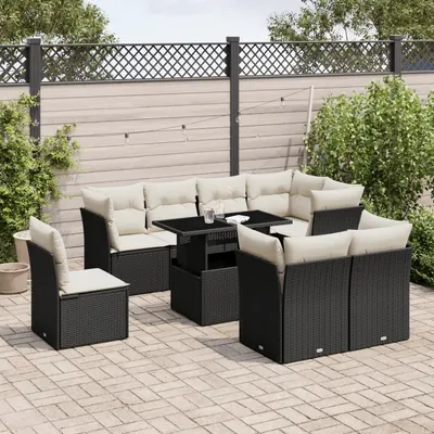 Gossi set mobilier de gradina cu perne, 9 piese, negru, poliratan