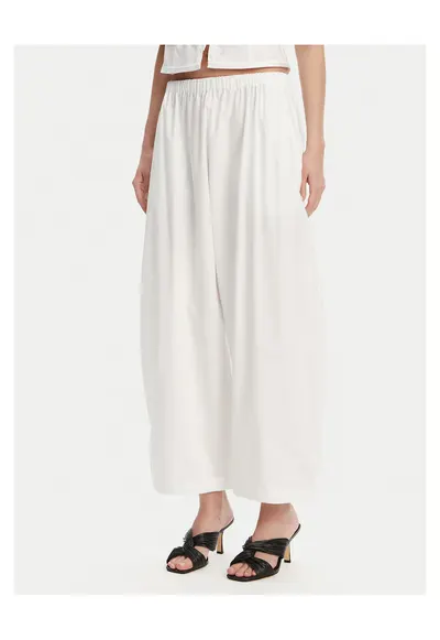 Pantaloni largi pentru dama - albi - stofa