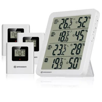 Statie meteo Bresser Quadro NV 14843, termometru, higrometru, 3 senzori wireless, alb