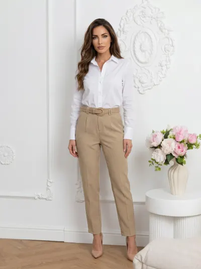 Pantaloni eleganti conici cu cur...