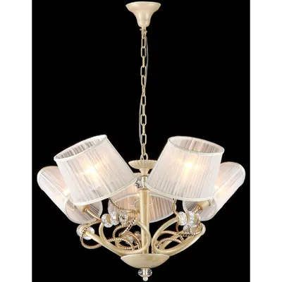 Candelabru Elegant Deco,5 becuri dulie E14, 230V,D.74cm, H.47 cm,Alb-auriu